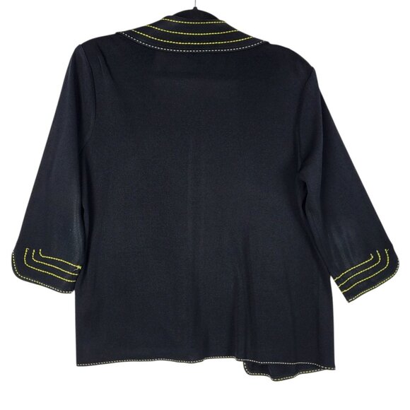 Ming Wang Jacket Blazer Women's  Petite Large Black Yellow Stitching Collared - Picture 2 of 9